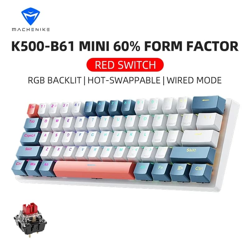 K500-B61achenike Mini Keybaord Mecânico 60% Fator de Forma 61 Teclas Gaming Keybaord Com Fio Chave Completa Hot-Swappable RGB Backlit - AliExpress 7