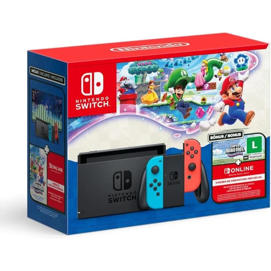 Bundle Nintendo Switch + Super Mario Bros. Wonder + 3 Meses de Assinatura Nintendo Switch Online