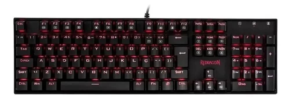 Teclado gamer Redragon Mitra K551 QWERTY Outemu Blue português Brasil cor preto com luz vermelho