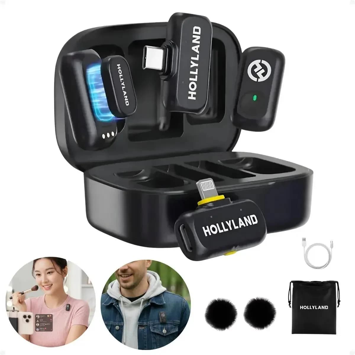 Microfone sem fio Hollyland Lark A1 Combo cor preto