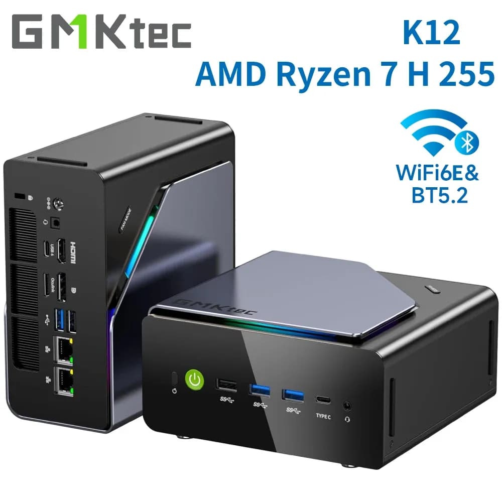 GMKtec K12 Gaming Mini PC AMD Ryzen 7 H 255 (atualizado 8745HS) Mini computadores desktop Radeon 780M WiFi 6E/BT5.2, USB-C, Barebone - AliExpress 7