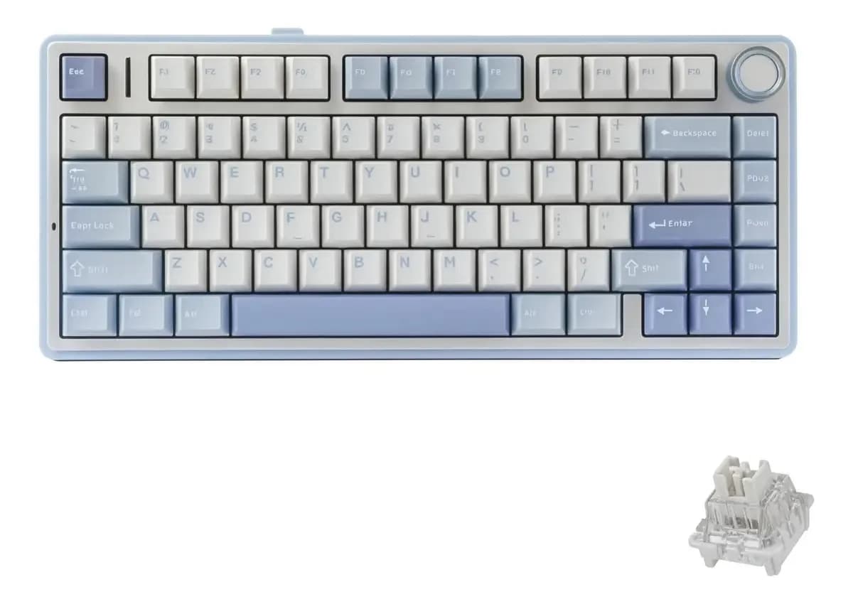 Teclado Aula F75 Sem Fio Mecânico Tri Mode Hot Swap Cor de teclado Azul Sal Marinho Idioma Inglês US
