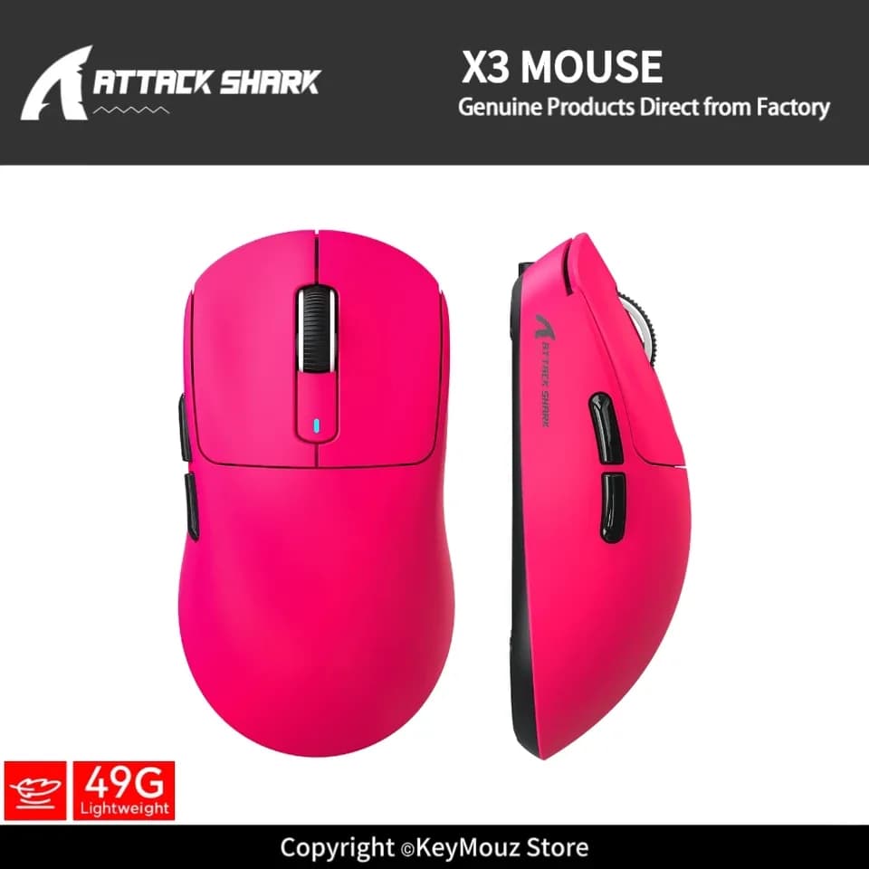 Mouse Gamer Tri-Mode X3 ATTACK SHARK Sem Fio 1K Hz Sensor PAW3395 26K DPI Drivers Macro para Windows/Mac