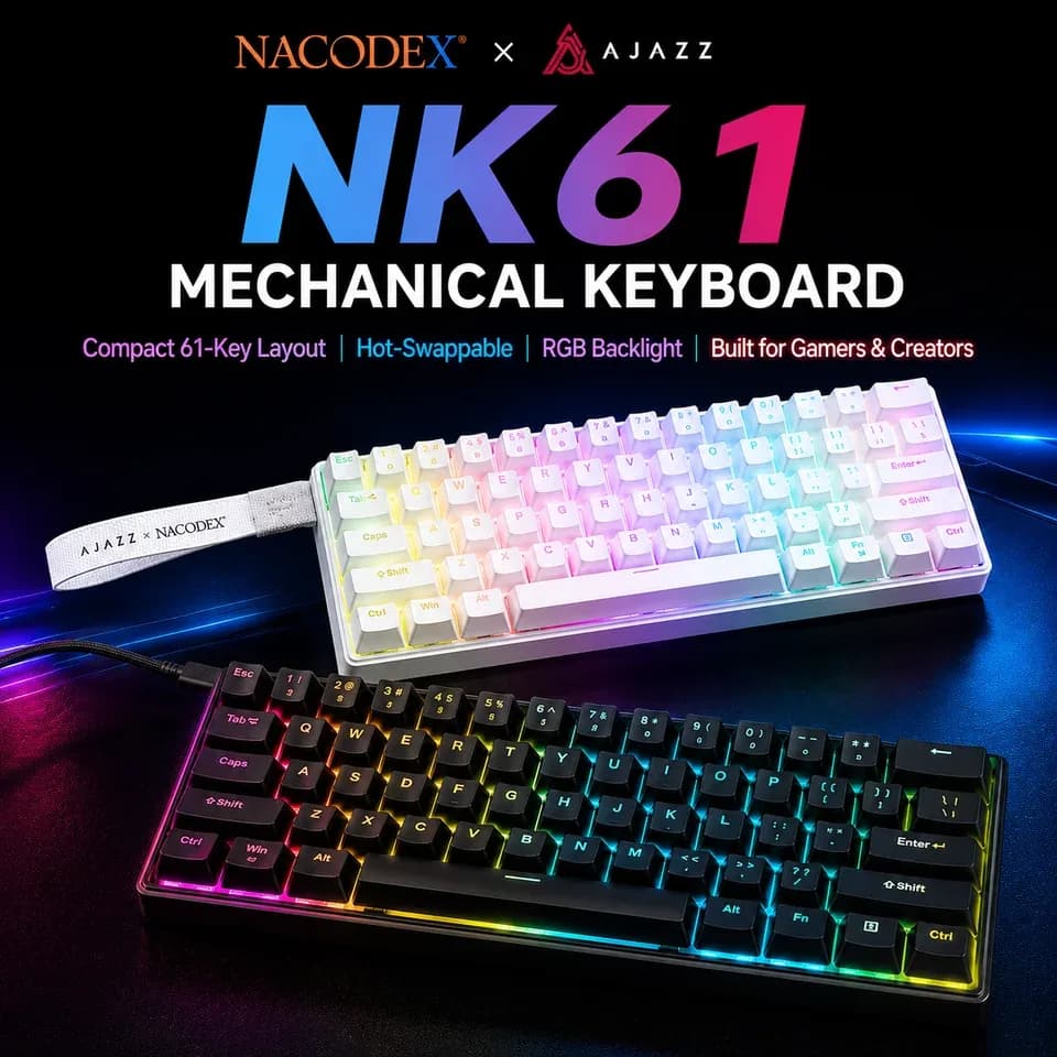 Teclado Mecânico com Fio AJAZZ NK61, 61 Teclas, Compacto 60%, Hot Swappable, Switch Vermelho, Retroiluminado RGB, Portátil para Jogos e Laptops - AliExpress 7