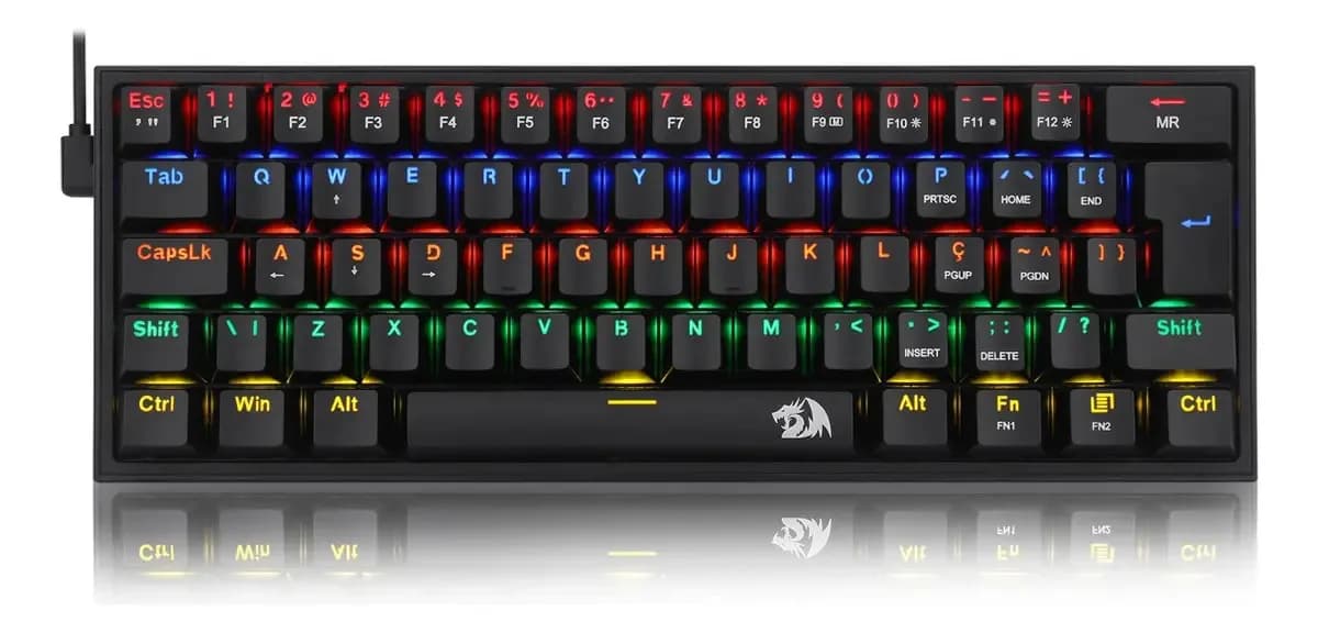 Teclado Redragon Gamer Fizz Rainbow Switch Brown Mecanico Cor de teclado Preto Idioma Português Brasil