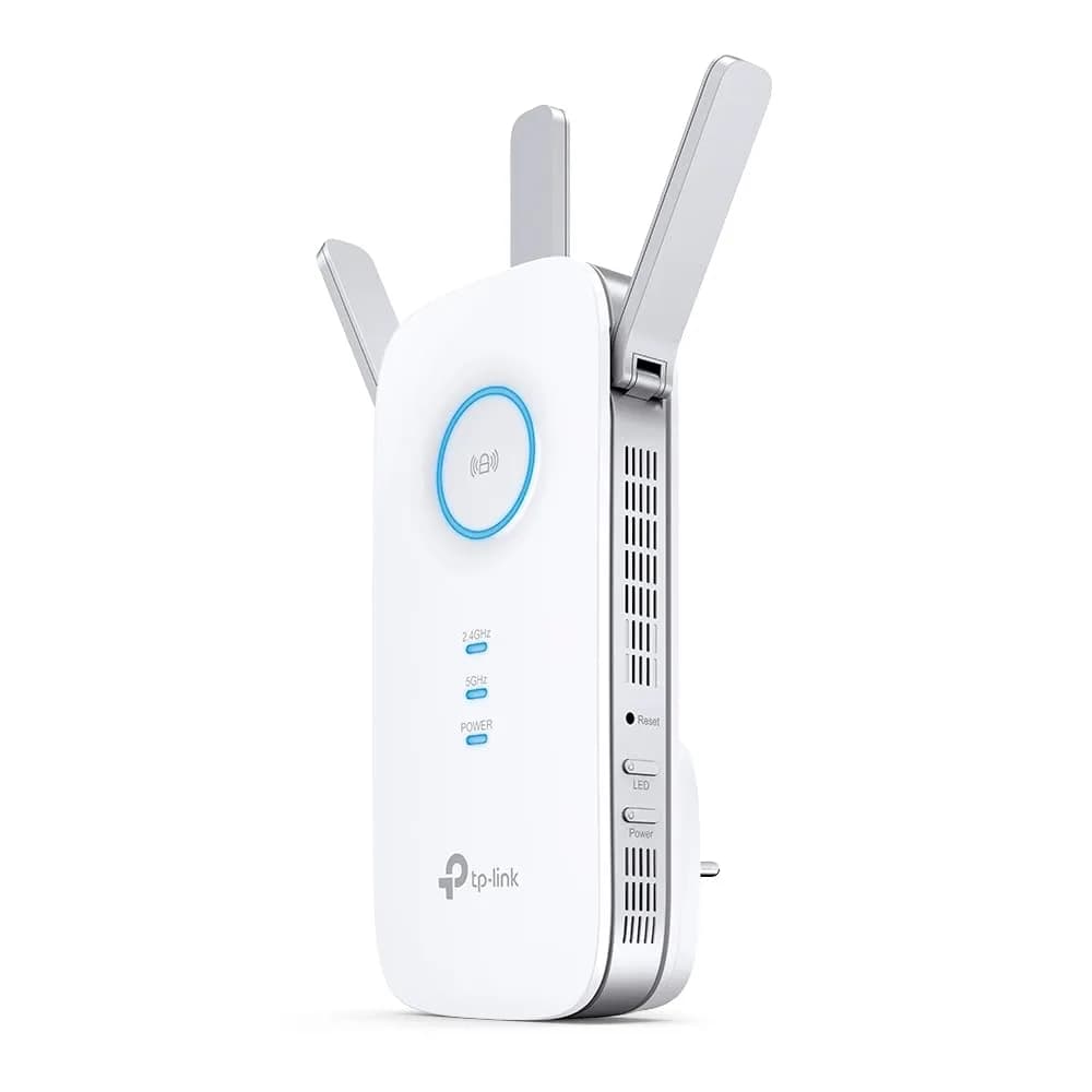 TP-Link RE450 Extensor de Rango de Repetidor WiFi de Banda Dual Universal, 3 Antenas Externas, Puerto Gigabit Ethernet, AC1750, Modo AP Compatible, Blanco