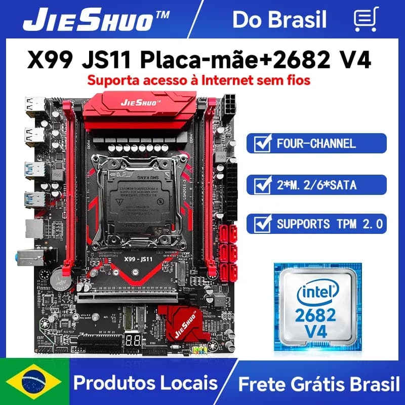 Conjunto de Placa Mãe JIESHUO X99-JS11 para Jogos com Processador Xeon E5-2682 V4 Compatível com RAM DDR4 2133MHz Dual-Channel e WiFi