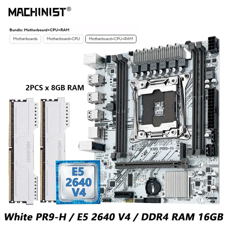 Kit de Placa-Mãe MACHINIST Branca X99 com CPU Xeon E5 2640 V4 LGA 2011-3 Opcional, Memória RAM DDR4 2*8G=16GB, Combo NVME/SATA M.2 PR9-H