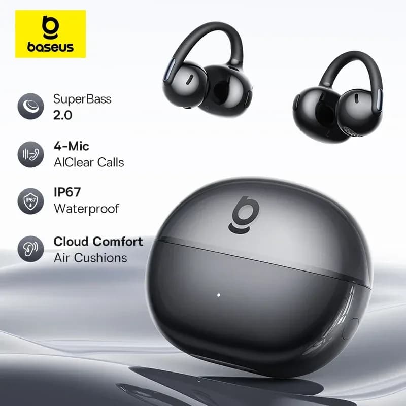 Fones de Ouvido Sem Fio Baseus Bowie MC2 AIR Clip-on TWS, Fones de Ouvido Bluetooth 6.0, Fones de Ouvido Esportivos com 4 Microfones ENC