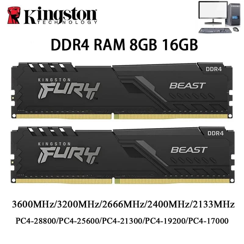 Kingston BEAST Memoria DDR4 Desktop RAM 32GB 16GB 8GB 3600 3200 2666 2400 MHz Memória 288Pin DDR4 DIMM 1.2V PC4-21300 25600 28800