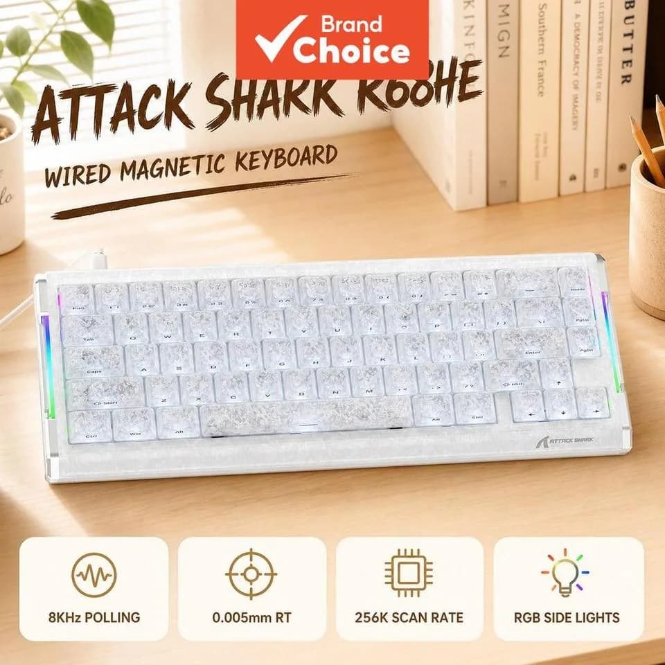 Teclado Gamer Magnético ATTACK SHARK R68HE, Com Fio, Até 8000 Hz de Taxa de Polling, 0,005 mm de Tempo de Resposta, RGB