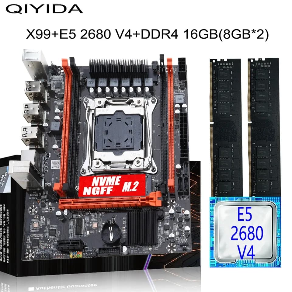 Kit de Placa-Mãe para Jogos X99 com Xeon E5 2680 V4, 16GB DDR4 (8Gx2) RAM, M.2 NVME NGFF SATA USB para PC Desktop