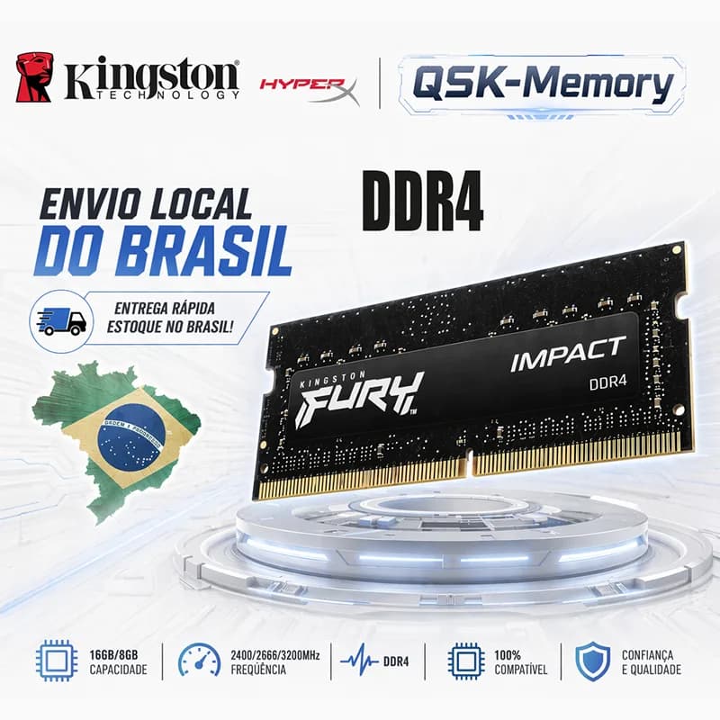 Kingston Memória RAM Notebook DDR4 8GB 16GB 2400 2666 3200MHz 1.2V SODIMM - Estoque BR Envio 24h