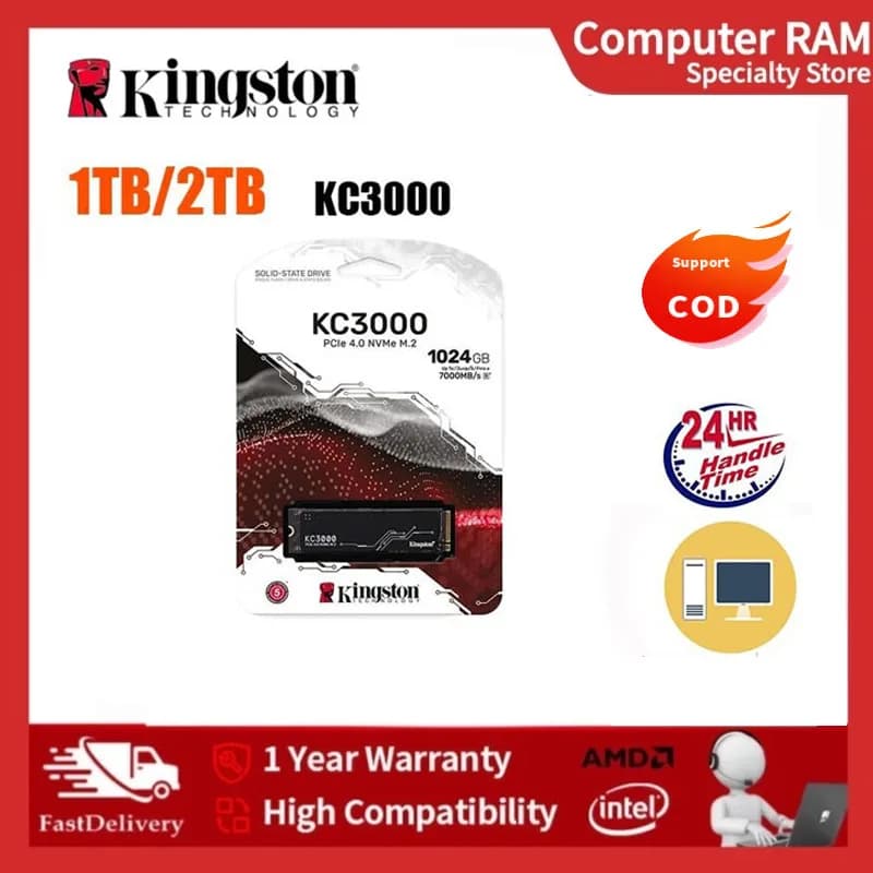Kingston KC3000 NVMe SSD 1024GB 2048GB M . 2 2280 PCIe 4.0 Disco De Estado Sólido Para PC