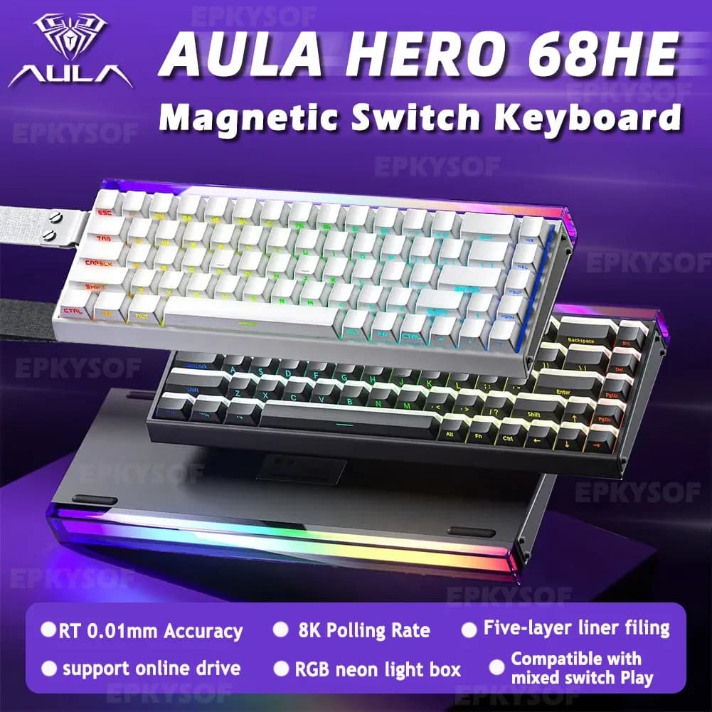 AULA HERO 68HE Teclado com interruptor magnético RGB Teclado mecânico para jogos Gatilho rápido 8K Retorno com fio Esports Teclado personalizado - AliExpress 7