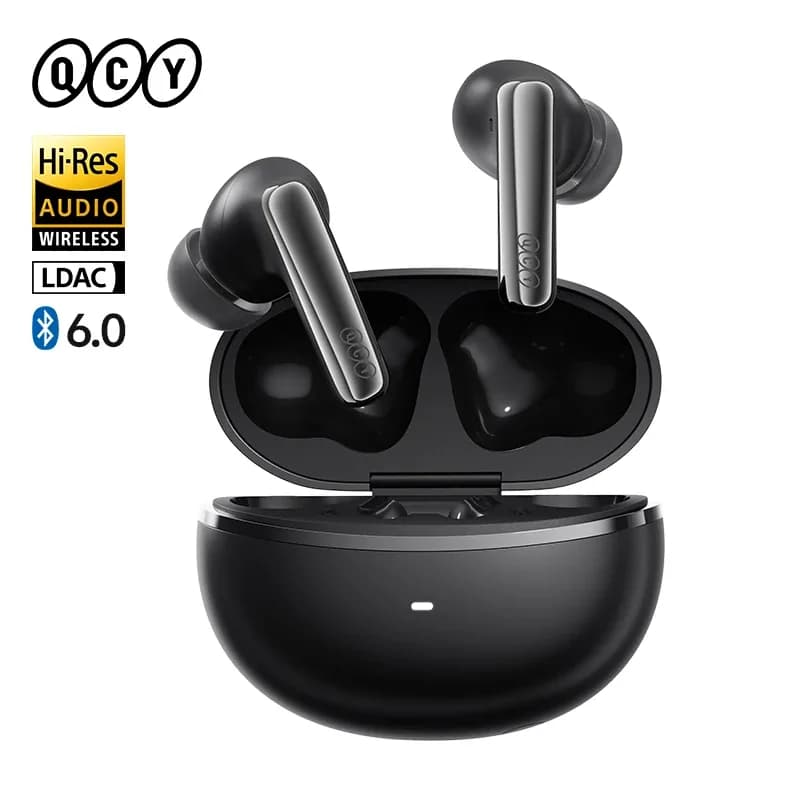 QCY MeloBuds N70 Fones de ouvido sem fio ANC Bluetooth 6.0 com cancelamento de ruído adaptativo LDAC, áudio de alta resolução, 6 microfones ENC, 50 horas de reprodução, carregamento sem fio, detecção intra-auricular