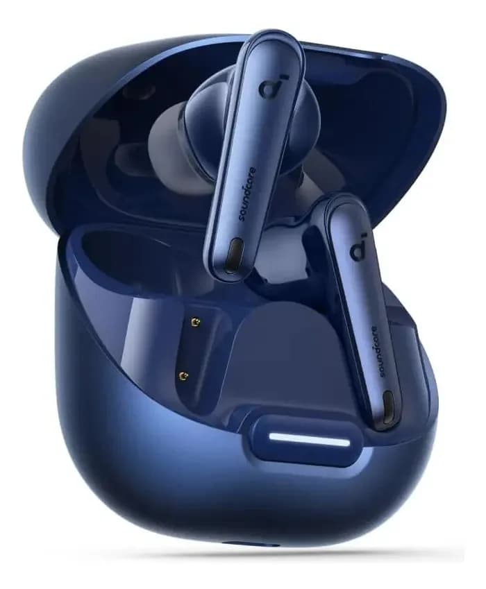 Fone de Ouvido Soundcore da Anker Liberty 4 NC ANC Redução de Ruído 98,5% Cancelamento Adaptativo Bluetooth 5.3 Multiponto Cor Azul Drivers de 11mm Áudio Hi-Res 50h de Bateria Carga Sem Fio