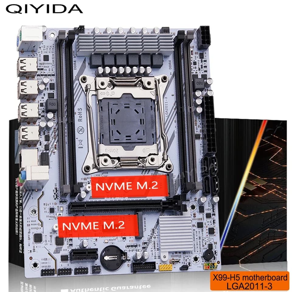 Placa-mãe QIYIDA X99 LGA 2011 3 Xeon CPU E5 V3 V4 DDR4 RAM NVME M.2 PCI3.0 16X SATA M-ATX