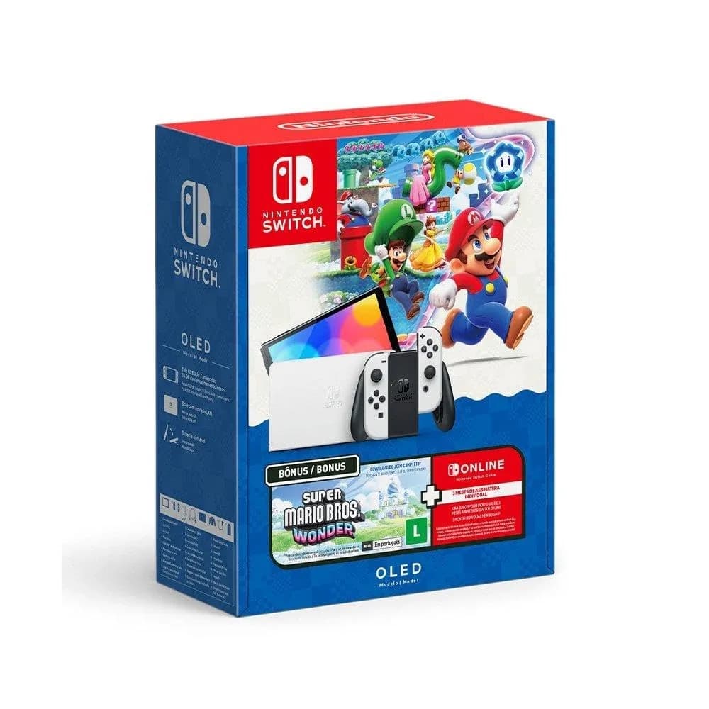 Nintendo Bundle Switch OLED + Super Mario Bros. Wonder + 3 Meses de Assinatura Nintendo Switch Online