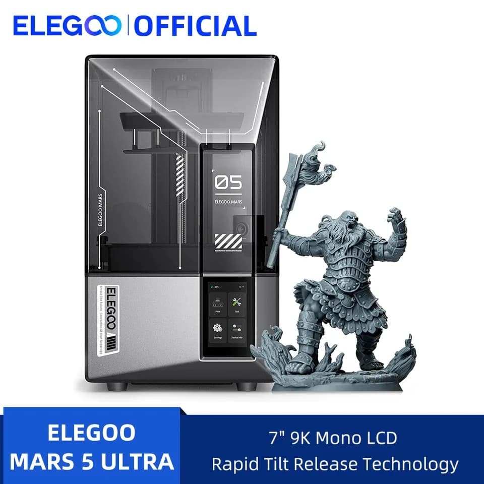 Impressora 3D ELEGOO MARS 5 ULTRA 9K MSLA com Nivelamento Automático e Câmera Inteligente AI, Impressão de Alta Velocidade Tamanho 153.36×77.76×165mm