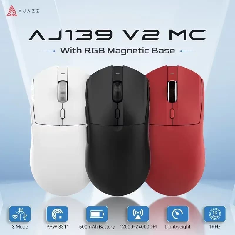 AJAZZ AJ139 V2 MC PAW3311 Mouse para jogos sem fio com base de carregamento magnético RGB 24000DPI Bluetooth/ratos com fio, PC Gamer