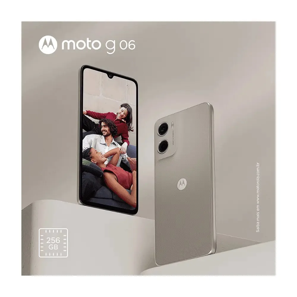 Smartphone Motorola Moto G06 - 256gb 12gb (4gb Ram + 8gb Ram Boost), e Camera 50mp Com Ai Bateria De 5200 Mah Tela 6.9 - Bege