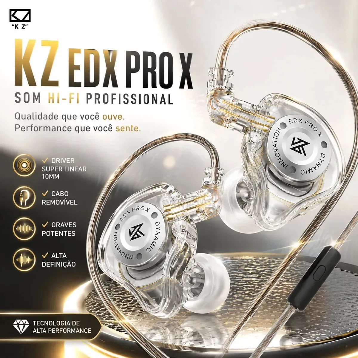 Fone De Ouvido Kz Edx Pro X Gamer Musico DJ Com Microfone