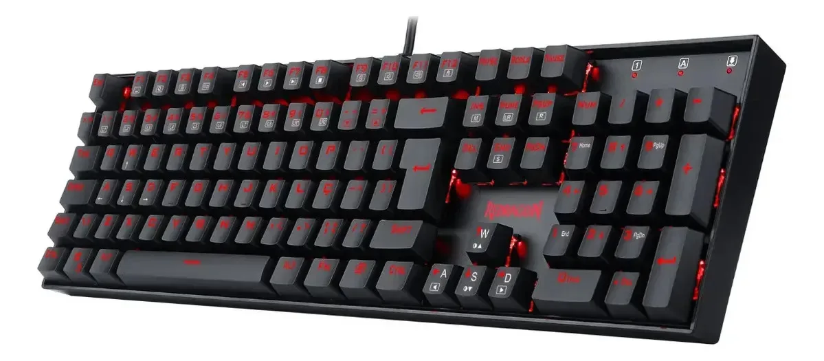 Teclado gamer Redragon Mitra K551 QWERTY Outemu Blue português Brasil cor preto com luz vermelho