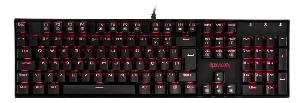 Teclado gamer Redragon Mitra K551 QWERTY Outemu Blue português Brasil cor preto com luz vermelho