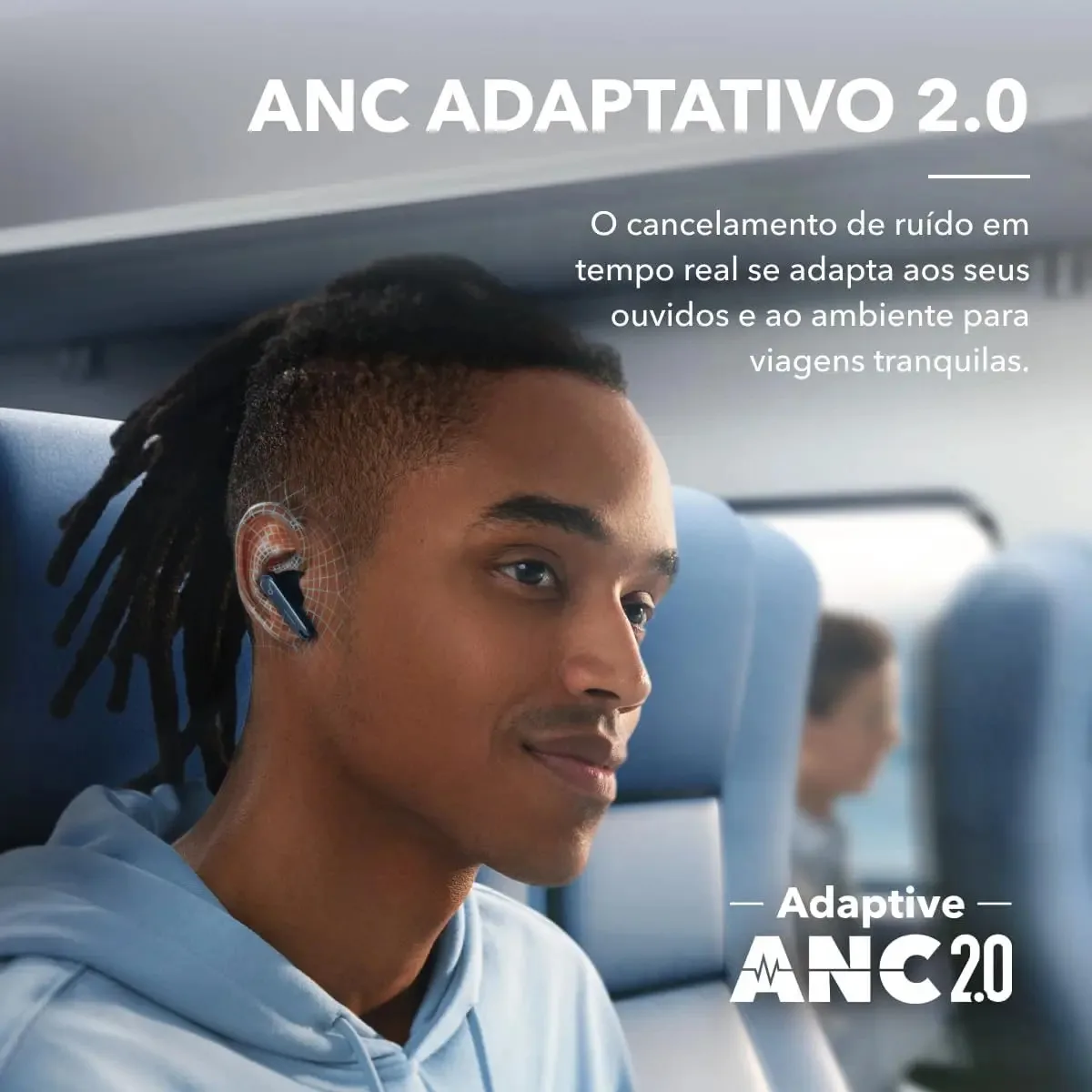Fone de Ouvido Soundcore da Anker Liberty 4 NC ANC Redução de Ruído 98,5% Cancelamento Adaptativo Bluetooth 5.3 Multiponto Cor Azul Drivers de 11mm Áudio Hi-Res 50h de Bateria Carga Sem Fio