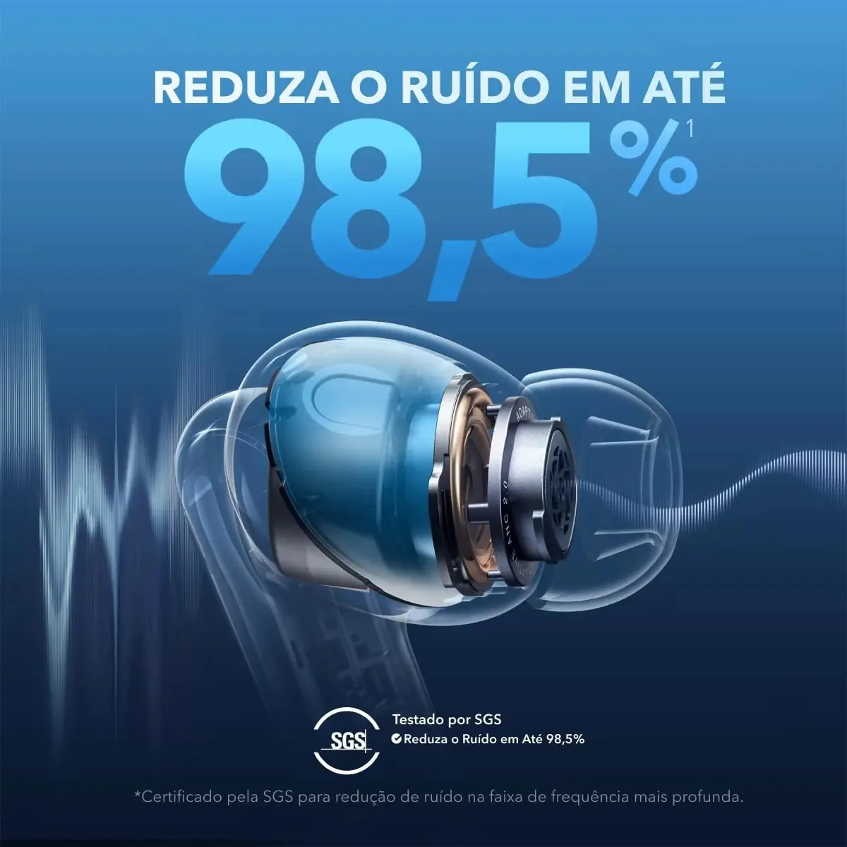 Fone de Ouvido Soundcore da Anker Liberty 4 NC ANC Redução de Ruído 98,5% Cancelamento Adaptativo Bluetooth 5.3 Multiponto Cor Azul Drivers de 11mm Áudio Hi-Res 50h de Bateria Carga Sem Fio