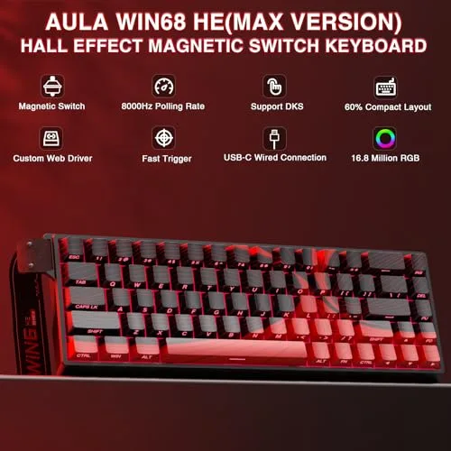 AULA WIN68 HE MAX - Teclado para jogos com efeito Hall com interruptor magnético, modo de acionamento rápido de acionamento ajustável, taxa de pesquisa de 8 KHz, teclado mecânico para jogos com