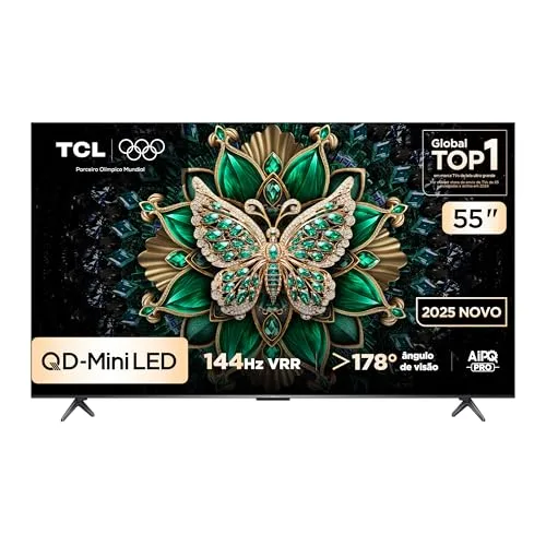 Smart TV TCL 55 Polegadas QD-Mini LED 4K C6K WiFi Bluetooth Google TV 4 HDMI 144Hz HDR10+ 55C6K