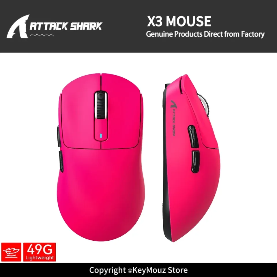 Mouse Gamer Tri-Mode X3 ATTACK SHARK Sem Fio 1K Hz Sensor PAW3395 26K DPI Drivers Macro para Windows/Mac