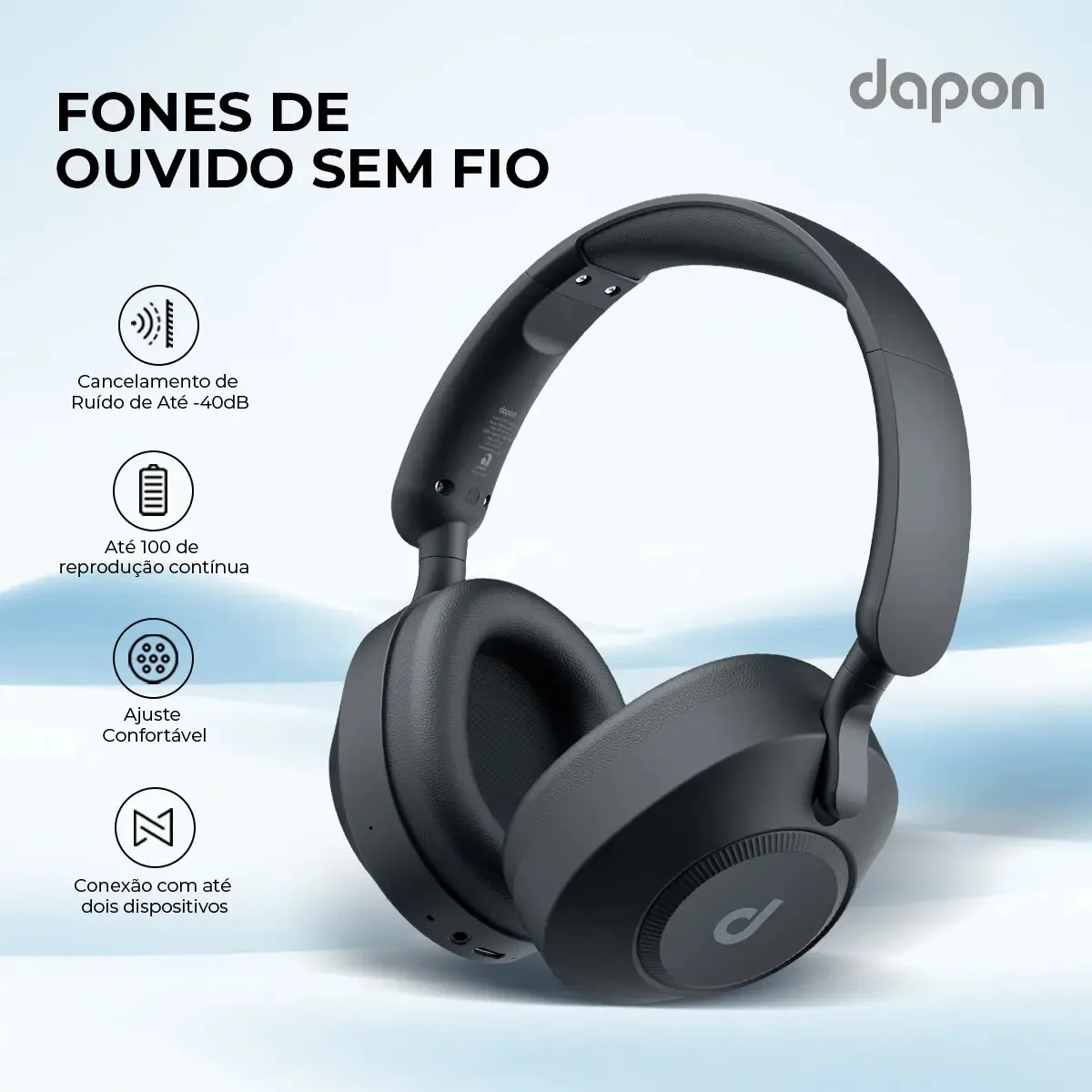 Headphone Dapon H02D Pro ANC Over Ear Bluetooth 6.0 Cancelamento De Ruído Cor Preto