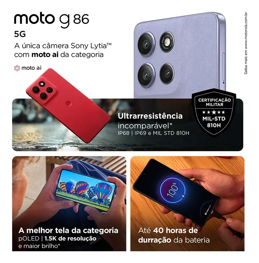 Celular smartphone Motorola G86 5G 256gb 8gb+16gb Ram Boost Grafite