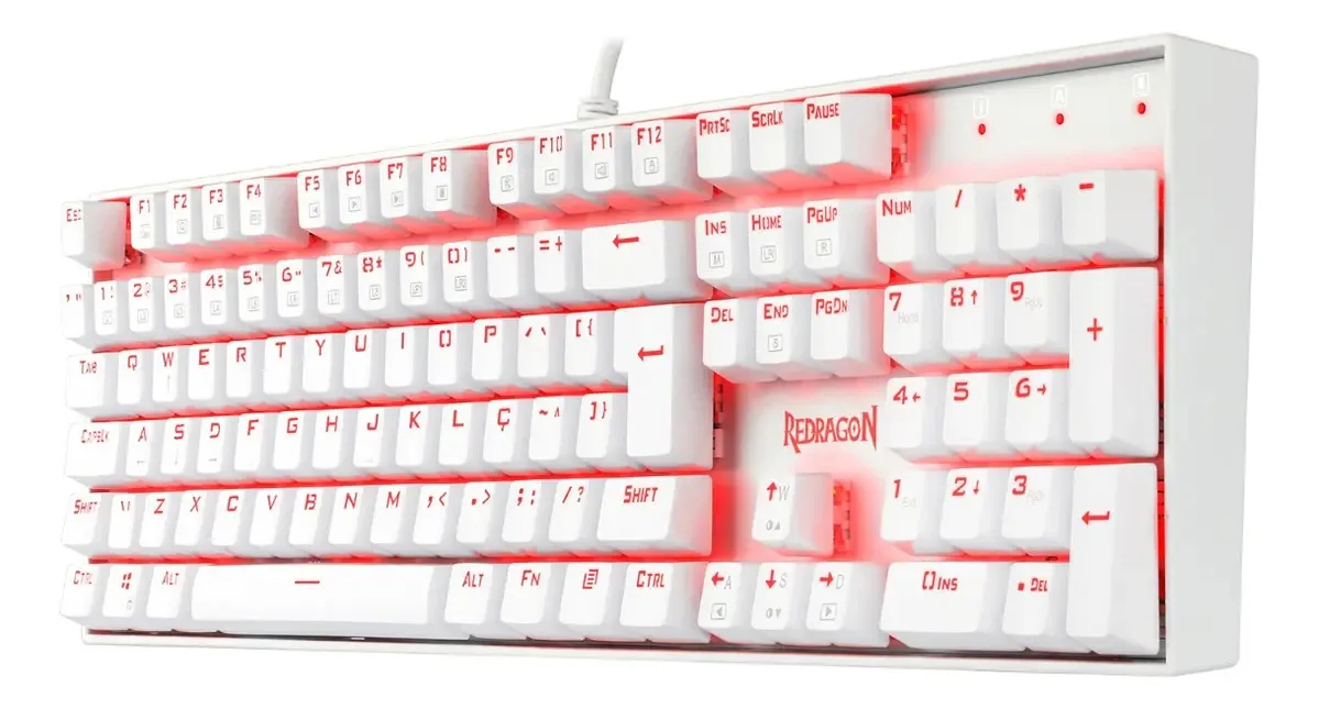 Teclado Redragon Mitra Led Vermelho Lunar White Switch Azul Lunar White Português Abnt2
