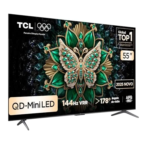Smart TV TCL 55 Polegadas QD-Mini LED 4K C6K WiFi Bluetooth Google TV 4 HDMI 144Hz HDR10+ 55C6K