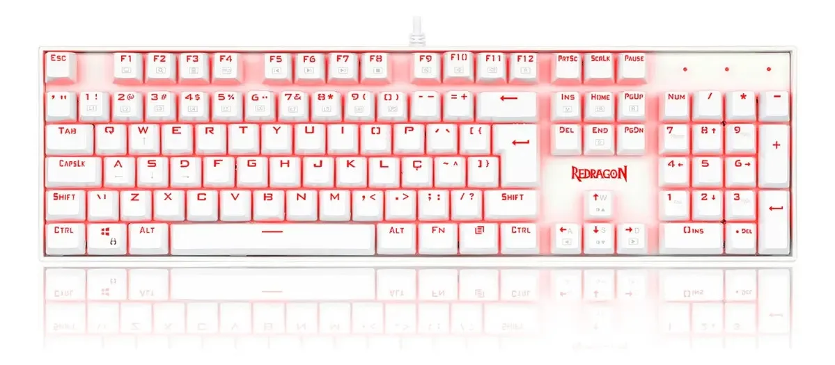 Teclado Redragon Mitra Led Vermelho Lunar White Switch Azul Lunar White Português Abnt2