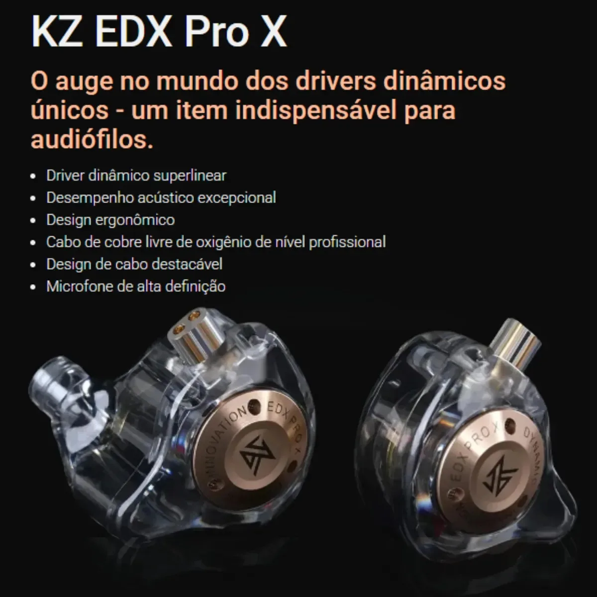Fone De Ouvido Retorno Kz Edx Pro X Sem Microfone Cor Transparente