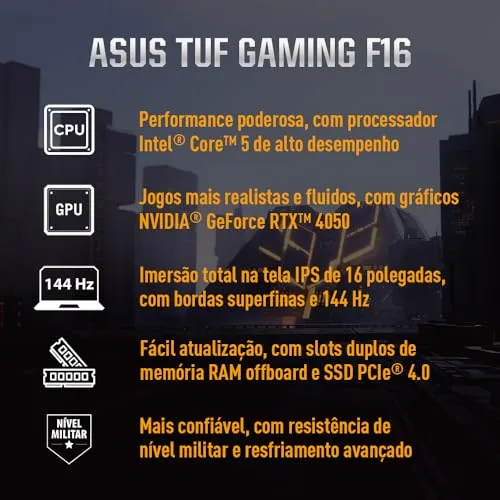 ASUS TUF Gaming F16 Intel Core 5, RTX 4050, 8 GB, 512 GB SSD, KeepOS,16.0'' FHD, Mecha Gray - FX607VU-RL054