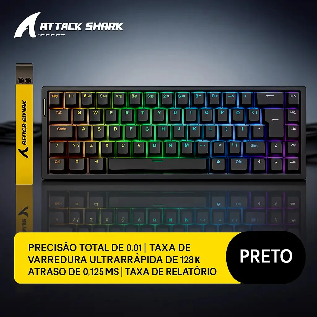 Teclado Attack Shark X68he Magnetic Switch, Teclado Preto, Idioma: Inglês