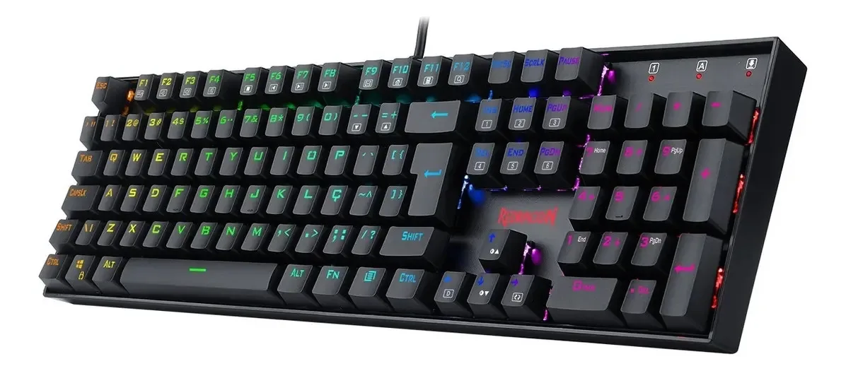 Teclado Redragon Mitra QWERTY Outemu Brown português Brasil cor preto com luz RGB