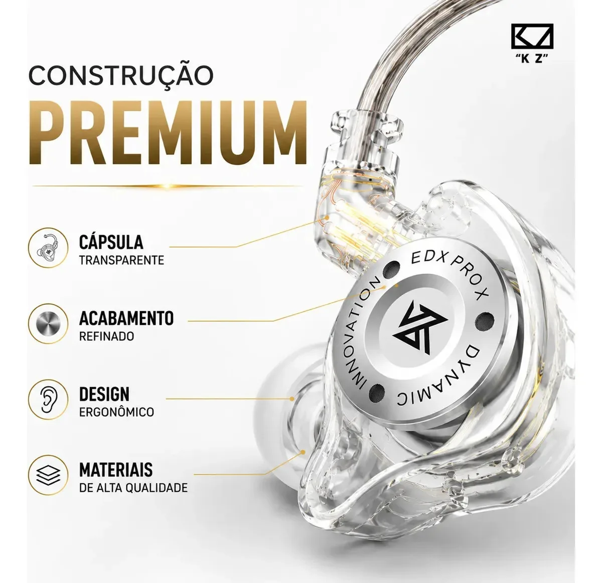 Fone De Ouvido Kz Edx Pro X Gamer Musico DJ Com Microfone