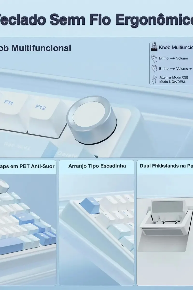 Teclado Aula F75 Sem Fio Mecânico Tri Mode Hot Swap Cor de teclado Azul Sal Marinho Idioma Inglês US