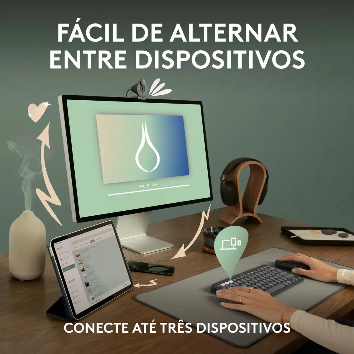 Teclado sem fio Logitech Pebble Keys 2 K380 - Grafite