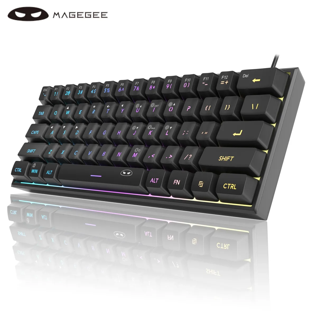 Teclado para jogos MageGee Mini 60%, teclado ultracompacto retroiluminado RGB de 61 teclas, escritório de sensação mecânica ergonômica à prova d'água TS91