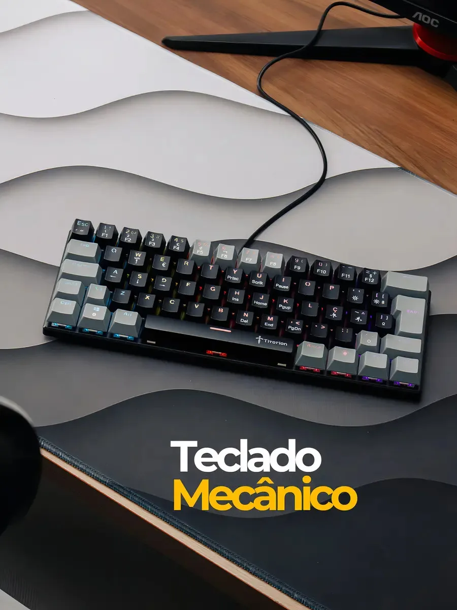 Teclado Mecânico Gamer 60% Switch Huano Brow Red Pc Computador Switch Marron Português Brasil - Titorion