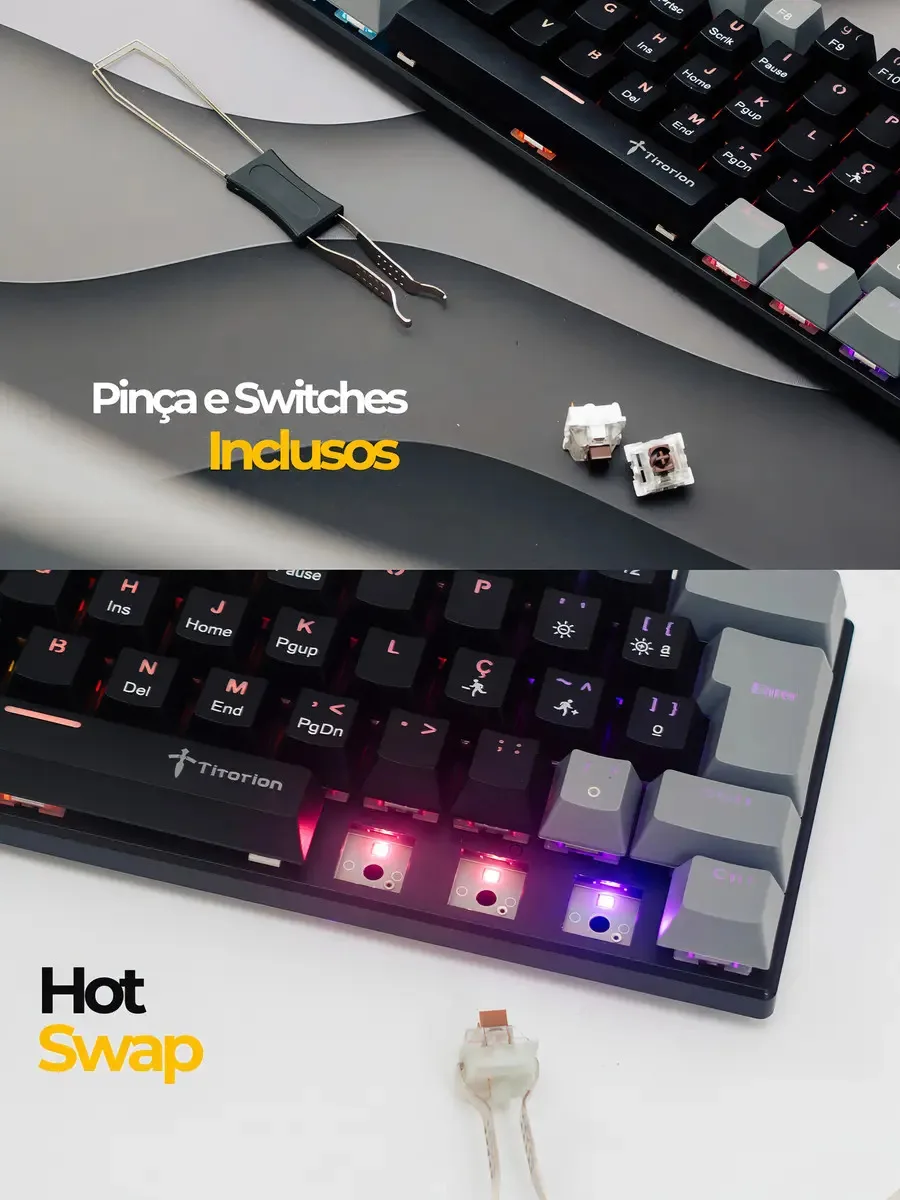 Teclado Mecânico Gamer 60% Switch Huano Brow Red Pc Computador Switch Marron Português Brasil - Titorion