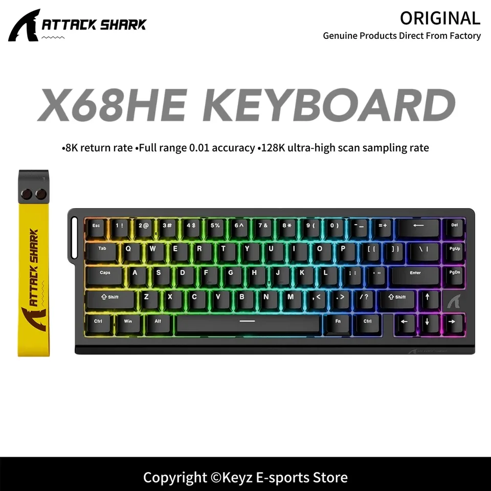 Teclado Mecânico Magnético ATTACK SHARK X68HE/X68PRO com Fio 8000Hz, Taxa de 128K, Precisão RT de 0.01mm, 0.125ms para E-sports
